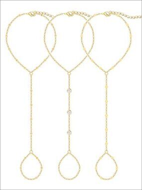 3PCS 14K Gold-Plated Hand Chain Bracelet Set Stackable Ring Bracelet